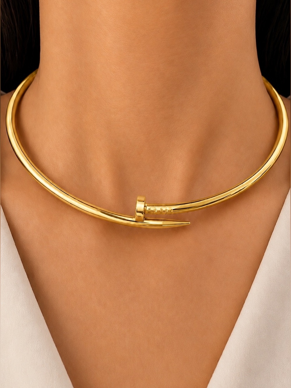 Gold Nail Choker Necklace No Stones